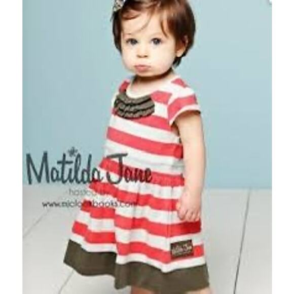 Matilda Jane Serendipity Peppermint Lap Dress Size 4 Red Stripe Ruffle Hem - Picture 1 of 7